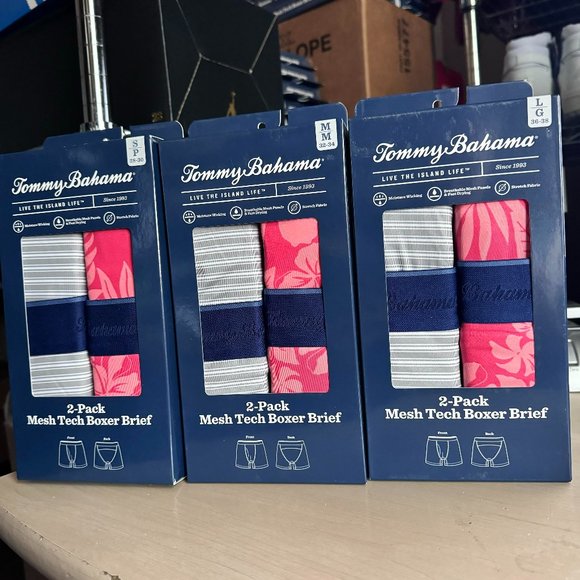 2 Pack Tommy Bahama Mesh Tech Boxer Briefs Underwear $58 Grey & Pink Aloha - Picture 2 of 11